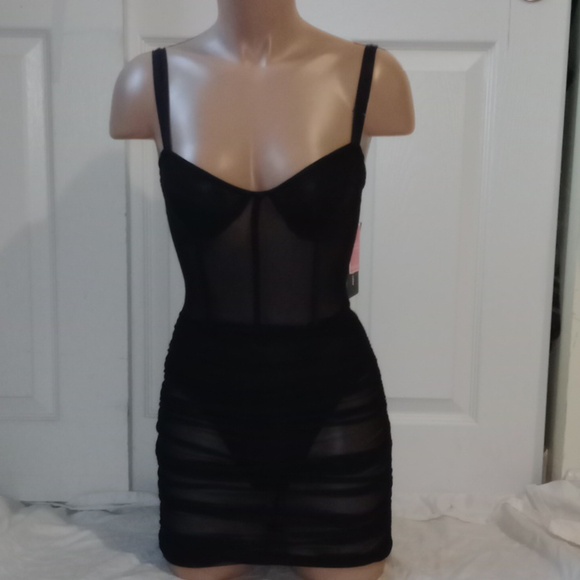 PrettyLittleThing Black Mesh Dress,Size 2 - Picture 4 of 12